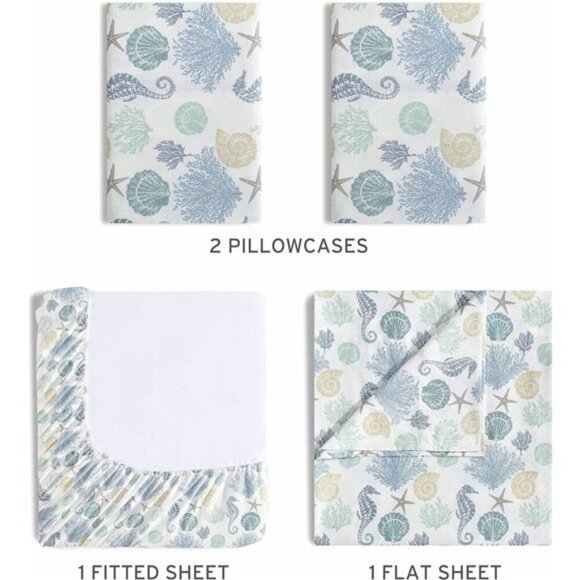 Beatrice Coastal Queen Sheet Set Soft Microfiber Deep Pocket Bedding Beach - Picture 4 of 7